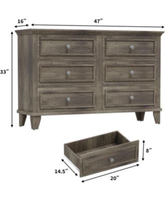 6 Drawer Grey Dresser, Modern Wooden Chest with Metal Handles for Bedroom Living Room Home Office