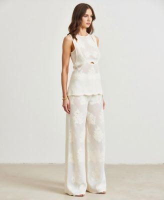 Women's Sleeveless Textured Top and Wide-Leg Pants Set