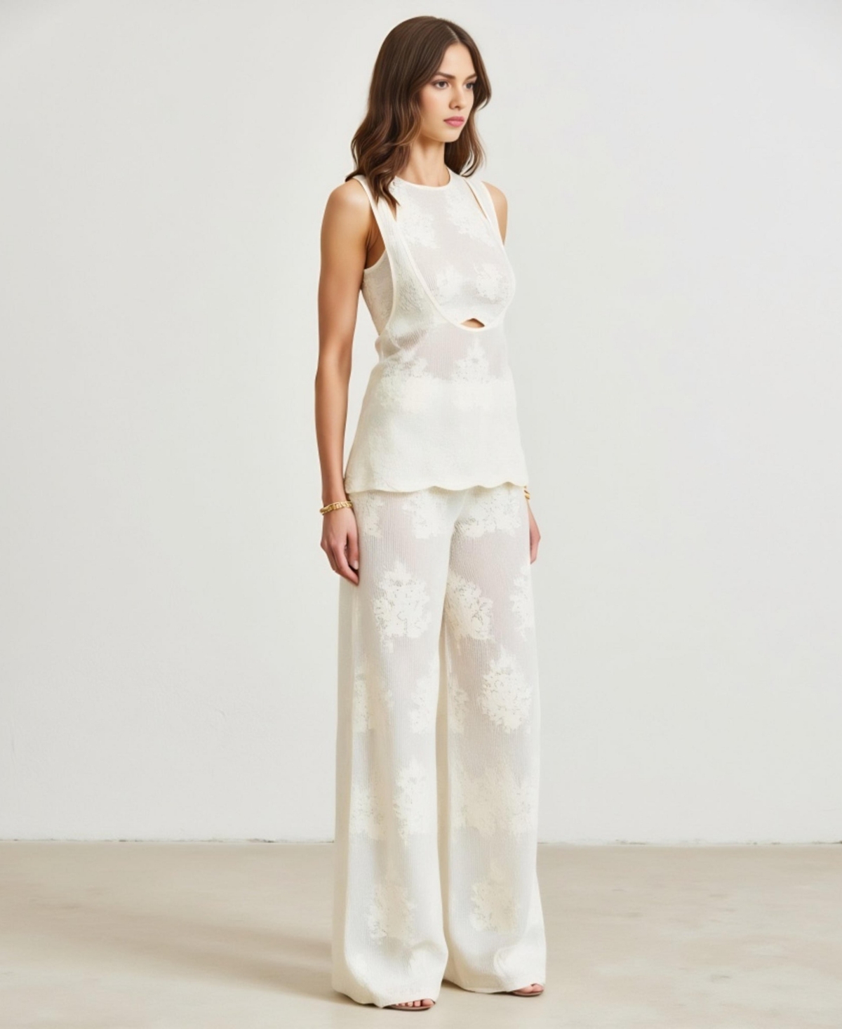 Modenaire Women's Sleeveless Textured Top and Wide-Leg Pants Set