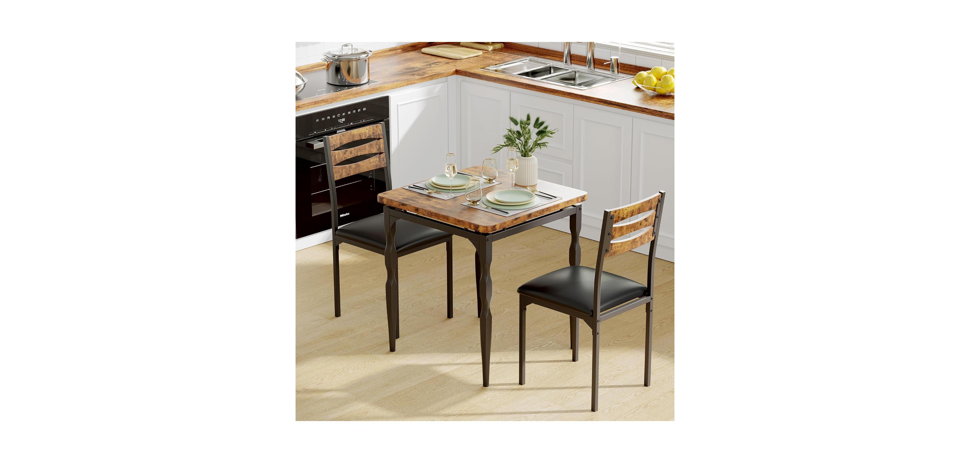 gaomon Dining Table Set for 2 Dining Table and Chairs Set of 2 3 Piece Dining Table Set with Spiral Table Legs for Small Spaces Kitchen Apartment
