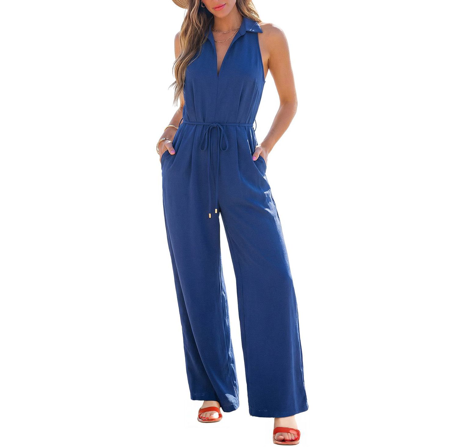 Women's Collared Zipper Closure Unlined Jumpsuit