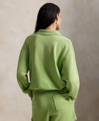 Women's Lightweight Fleece Long-Sleeve Polo Sweatshirt