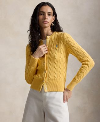 Women's Cable-Knit Cotton Crewneck Cardigan Sweater