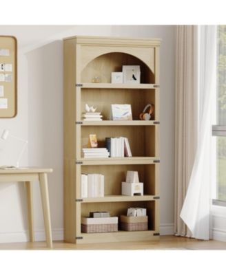 68.7" Tall Arched Bookcase – 5-Shelf Farmhouse Wooden Bookshelf with Curved Storage Rack for Home Office, Living Room, or Bedroom