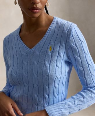 Women's Cable-Knit Cotton V-Neck Sweater