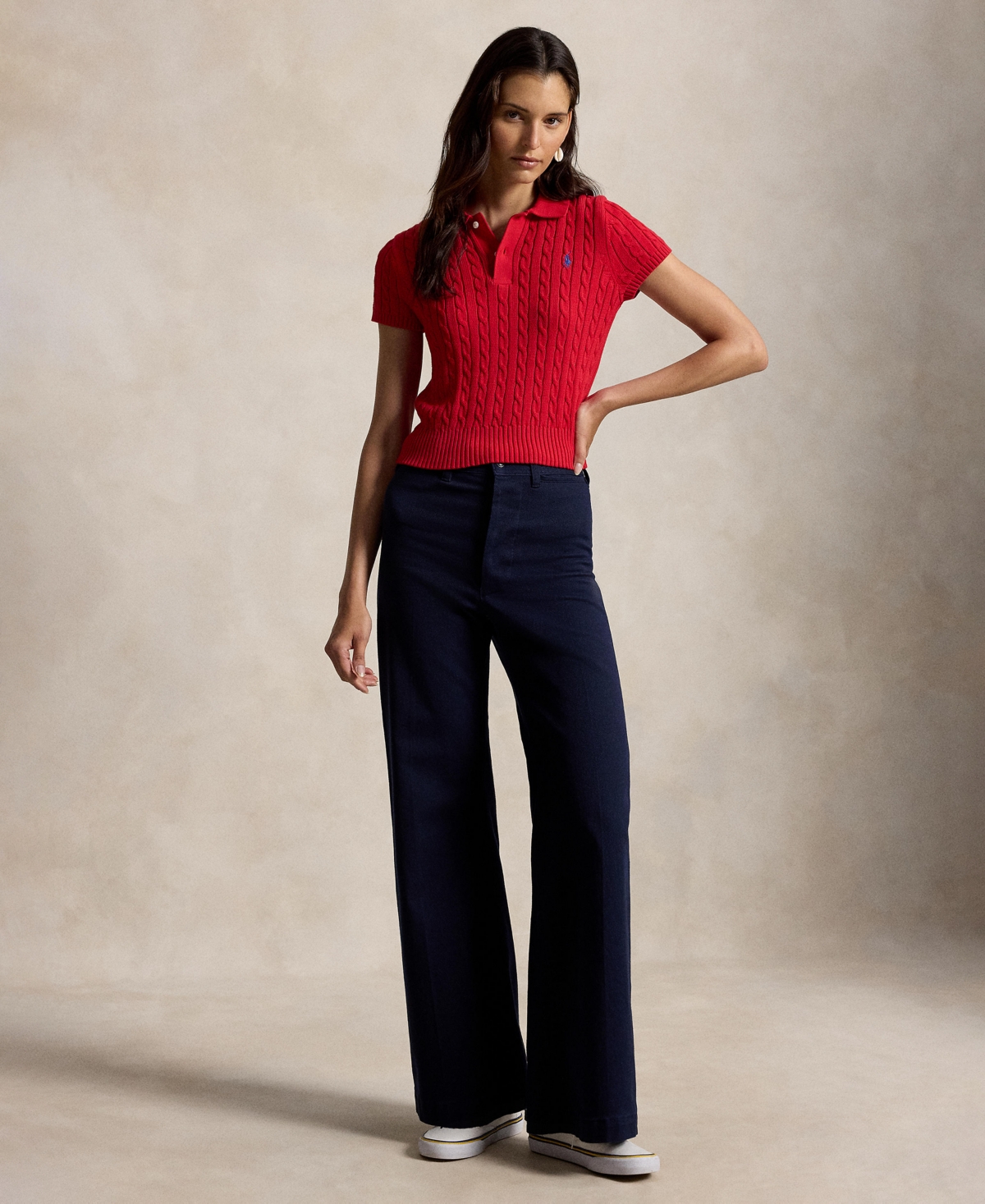 Polo Ralph Lauren Women's Slim Fit Ribbed Collar Cropped Sweater