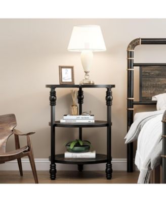 Round Side Table, Small End Table with 3 Shelves for Living Room, Bedroom, Night Stand Accent Coffee Table with Steel Frame for Small Spaces