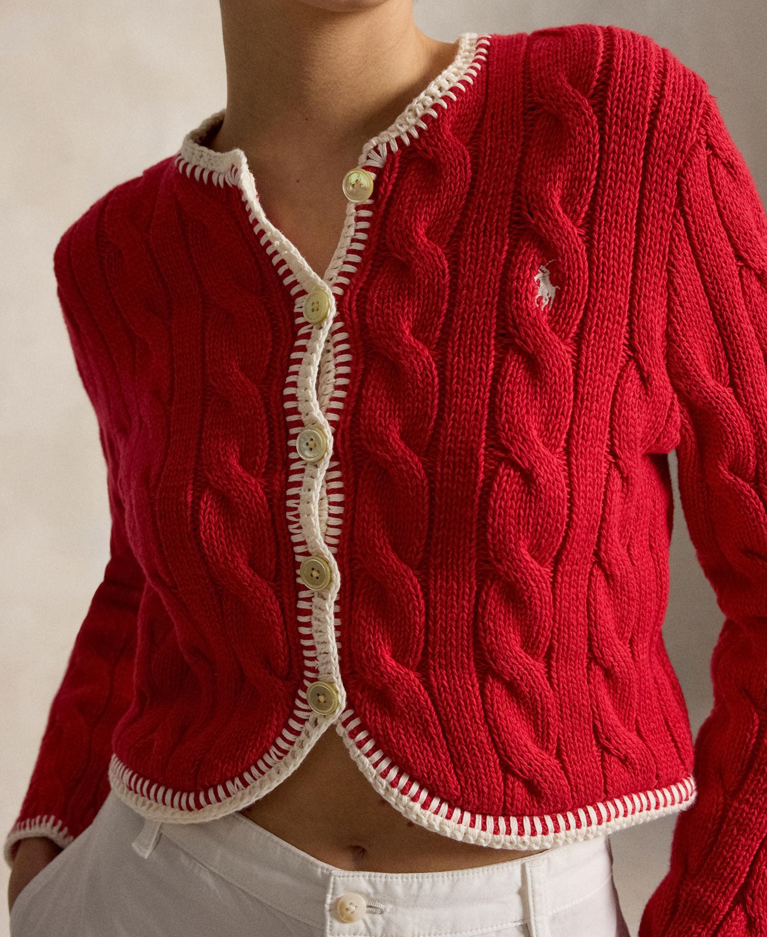 Women's Crewneck Buttoned Placket Cropped Cardigan