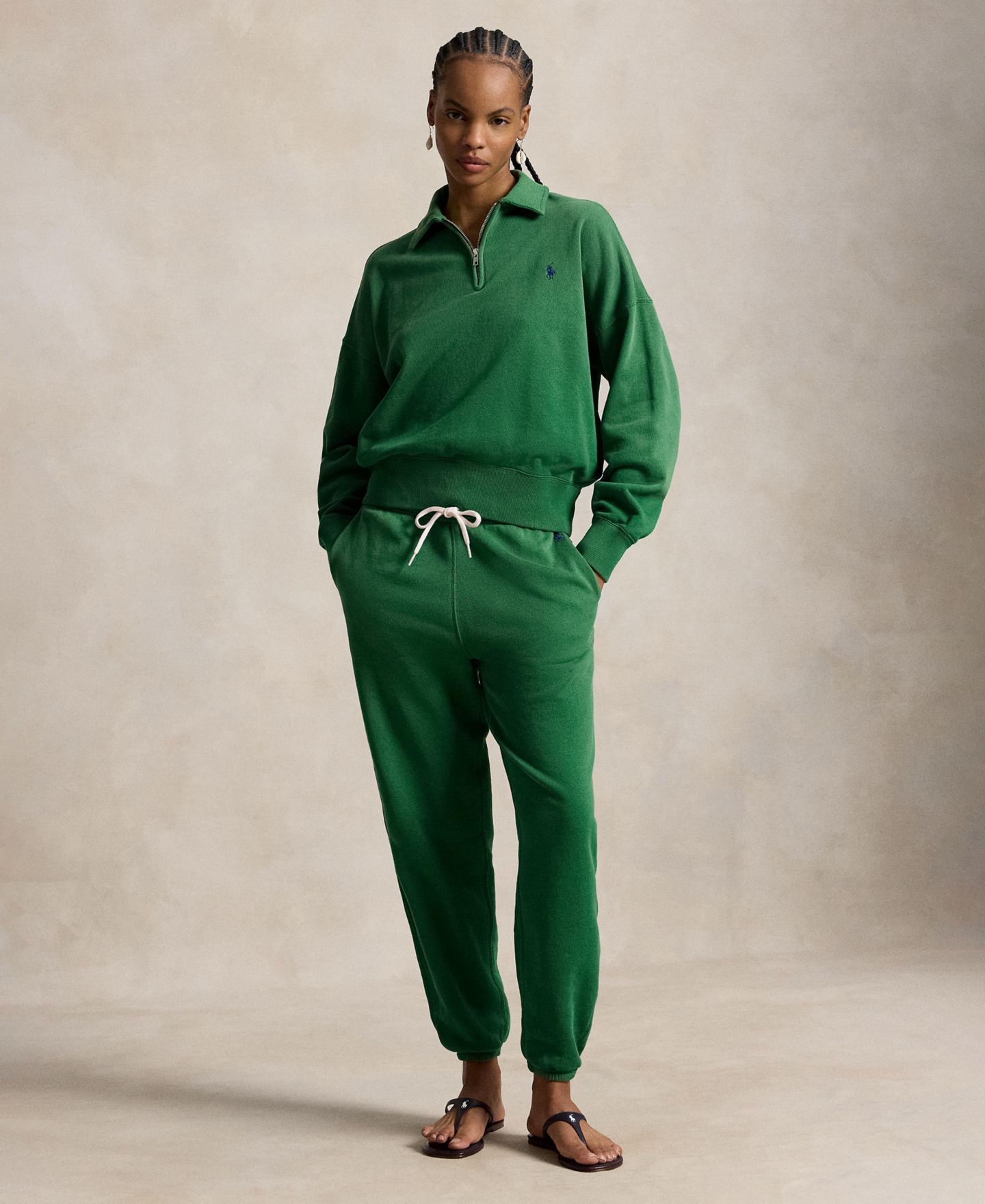 Женский свитшот Polo Ralph Lauren Spread Collar Long-Sleeve Quarter-Zip, цвет: Зелёный — фото 3