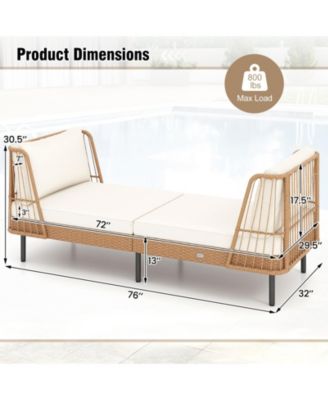 Patio Wicker Daybed w/Seat Back Cushions Robust Metal Legs For Backyard Porch