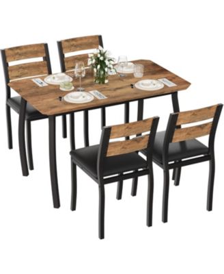 5 Piece Dining Table Set for 4 Modern Kitchen Table with Upholstered Chairs and Iron Frame Wood Dining Room Furniture Set for Small Spaces