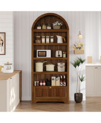 71" Tall Arched Storage Cabinet with Drawer, 6-Tier Freestanding Arch Pantry Cabinet with Adjustable Shelves