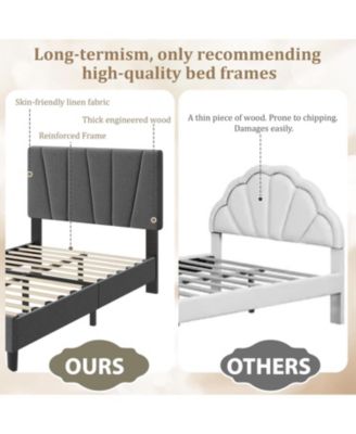 Twin XL Upholstered Platform Bed Frame with Adjustable Linen Headboard, Wooden Slats Support, No Box Spring Needed, Easy Assembly