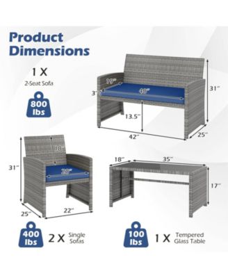 4 Piece Patio Furniture Set Outdoor Wicker Conversation Set w/ Tempered Glass Coffee Table