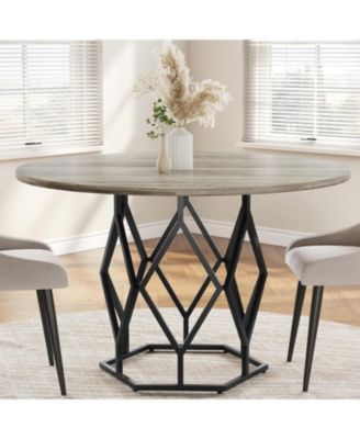 47 Inch Round Dining Table Farmhouse Diner Table for 4-6 People Kitchen and Dining Room Tables Wood Circle Table for Kitchen Dining Room