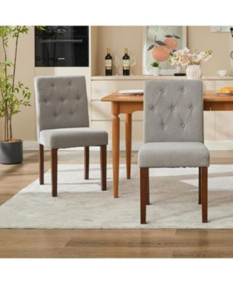 Upholstered Dining Chairs Set of 6 Modern Fabric Kitchen Side Chairs with Sturdy Wood Legs Parsons Design Comfortable Soft Linen