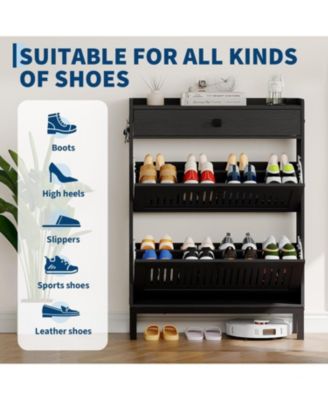 Shoe Storage Cabinet with 2 Flip Drawers & Top Drawer, Space-Saving Shoe Storage Organizer for Entryway, Apartment