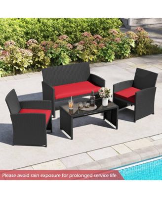 Set of 8 Patio Conversation Set w/Seat Cushions & Tempered Glass Tabletop Porch Outdoor