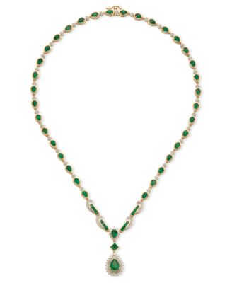 Macy's - Emerald (9-1/2 ct. t.w.) and Diamond (1-1/5 ct. t.w.) All-Around Fancy Pendant Necklace in 14k Gold