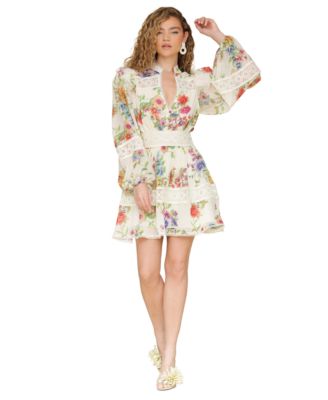 Women's Floral Lace-Trim Chiffon Dress