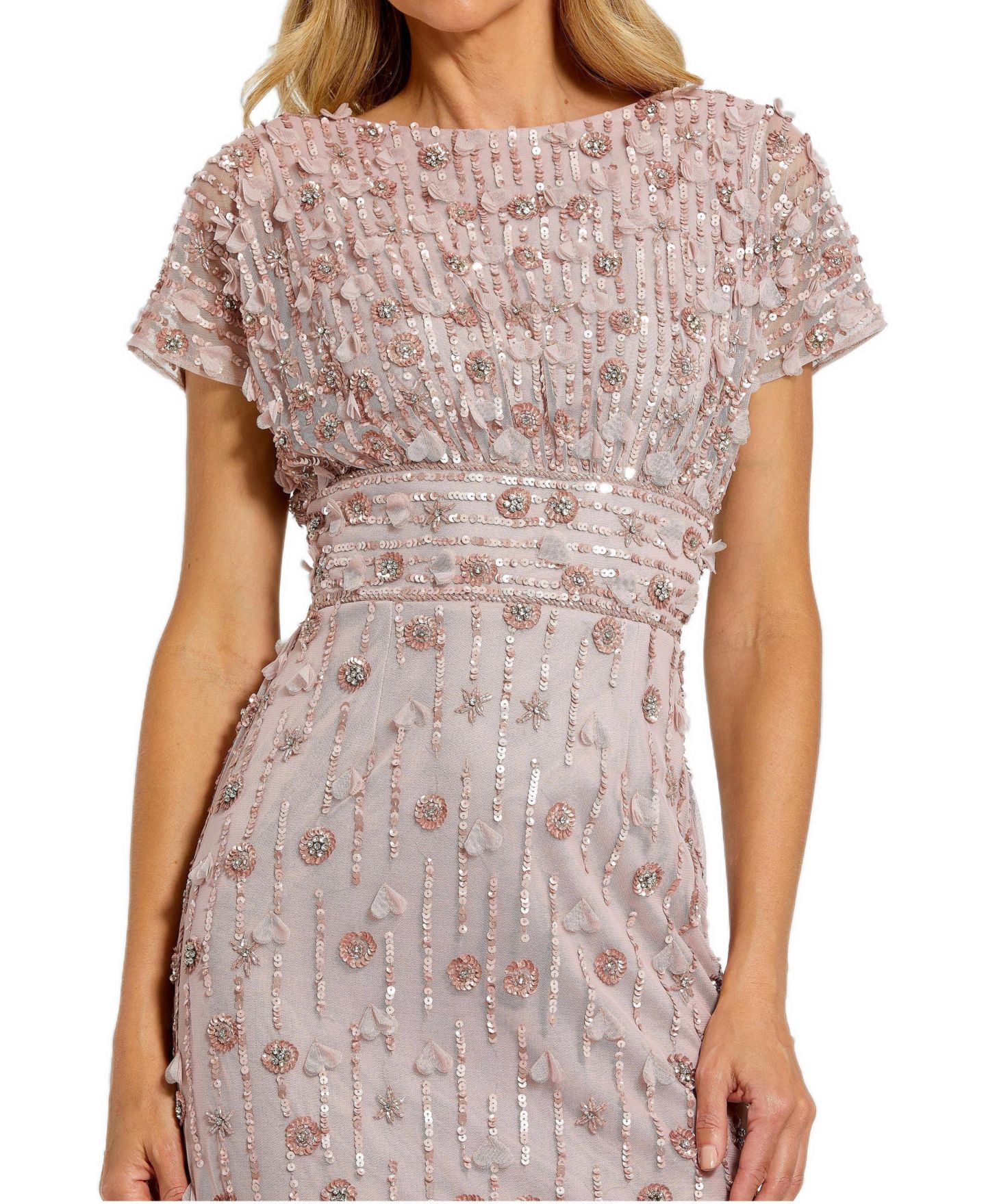 Женское платье Mac Duggal Petite Cap Sleeve Sheath Midi With Floral Beading, цвет: Винтажный сиреневый — фото 3