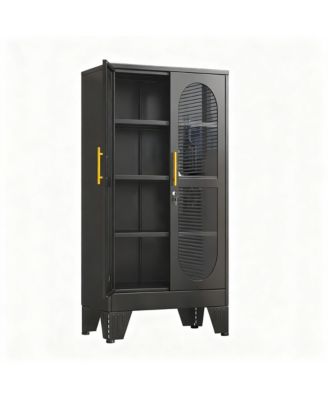 Elegant Glass Door Cabinet with Locking Mechanism and Adjustable Shelves for Home Decor