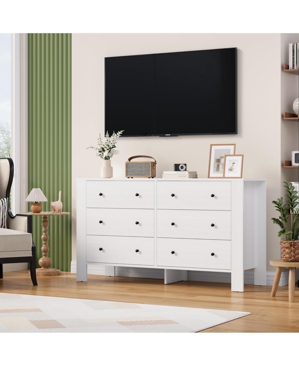 gaomon 6 Drawer White Dresser with Deep Drawers and Metal Knobs for Bedroom, Entryway, Hallway