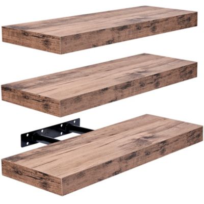 3 Pack (16"x9") Sorbus Long Floating Wall Shelves for Bedroom, Decor, Kitchen, Living Room - for Trophies, Frames, Bookshelf (Brown)