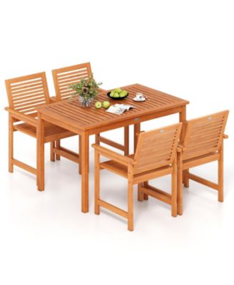 5 Pieces Patio Wood Dining Set Outdoor Rectangular Table & Chairs for Garden