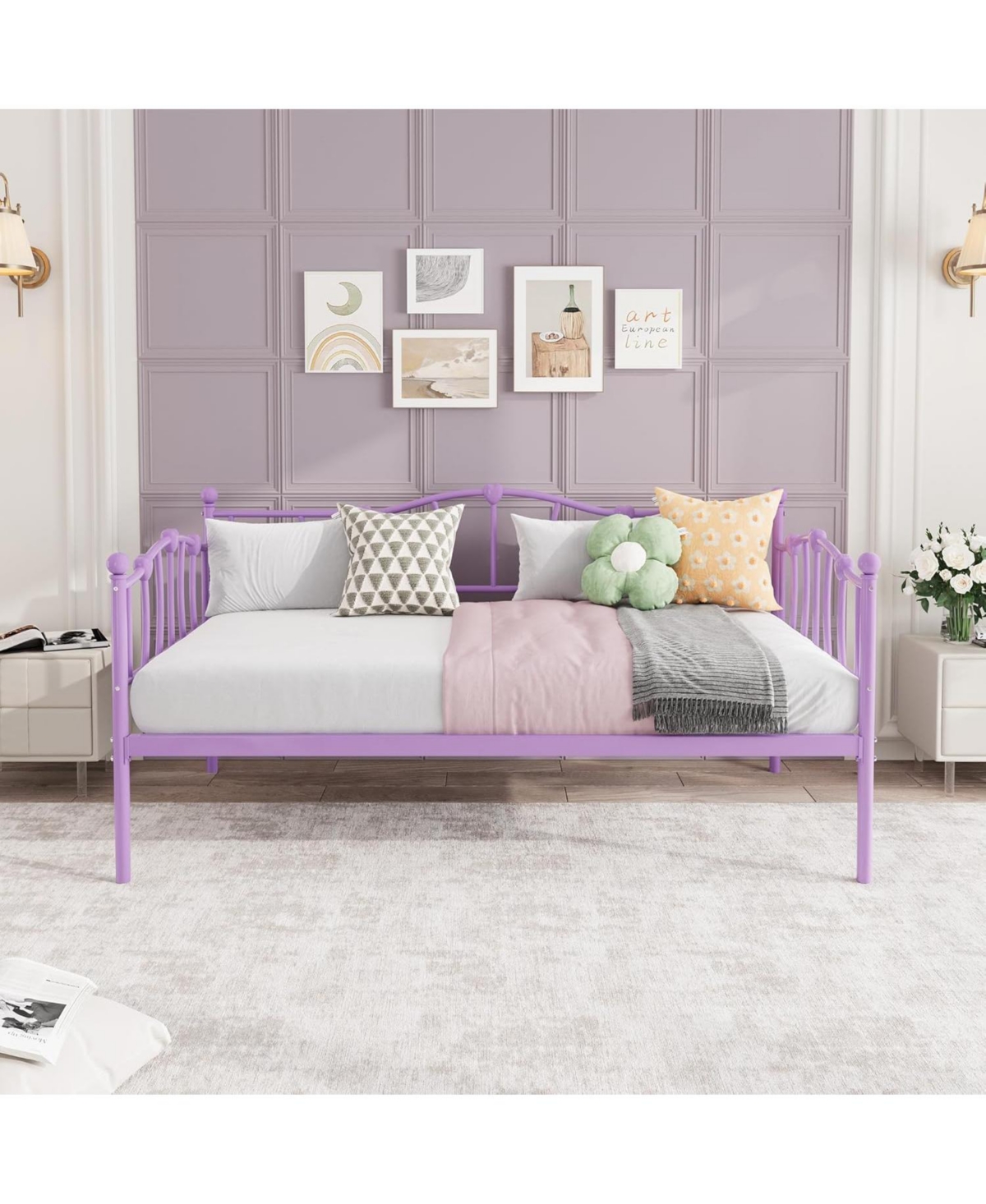 gaomon Twin Size Daybed, Sofa Bed Frame with Heart-Shaped Decoration and Steel Slat Support, Space-Saving, No Box Spring Needed, for Apartment