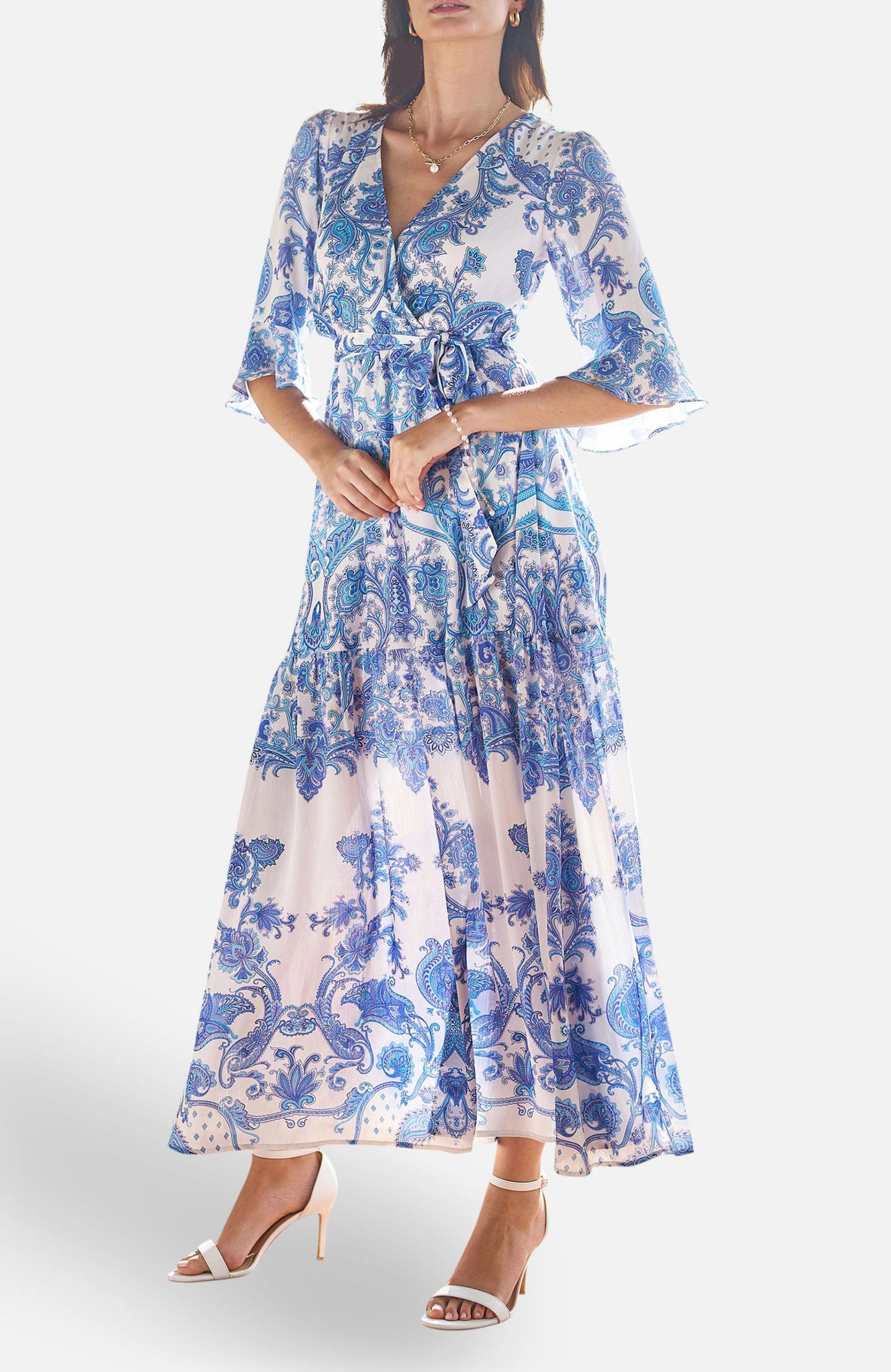 Женское платье Yumi 3/4 Sleeves Paisley Wrap Midi, цвет: Синий — фото 6