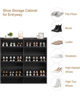 Wood Hidden 6 Drawer Flip Shoe Cabinet with Adjustable Shelves