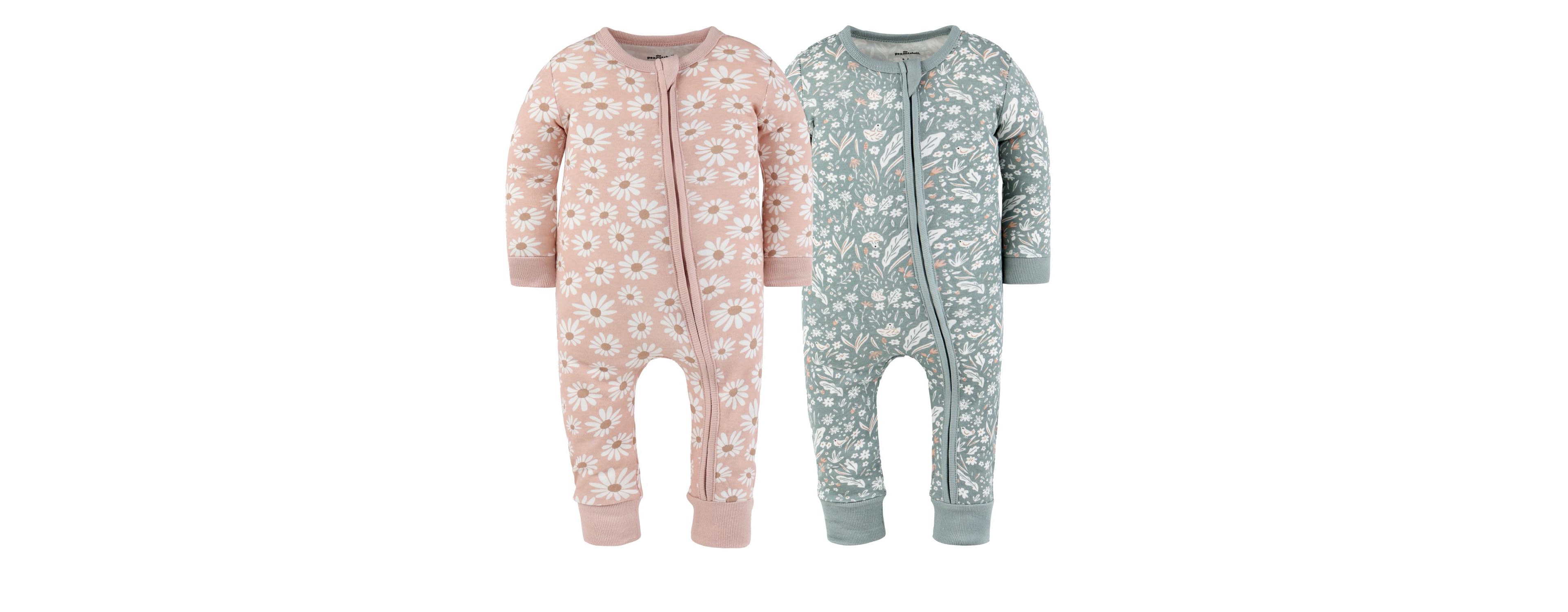 The Peanutshell Baby Girls Boho Meadow Cotton 2 Pack Footless Pajamas
