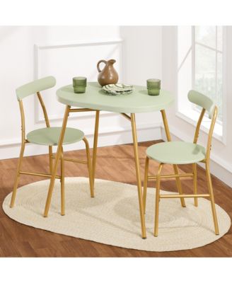 3-Piece Oval Dining Table Set, Modern Small Kitchen Dinette w/ 2 Chairs