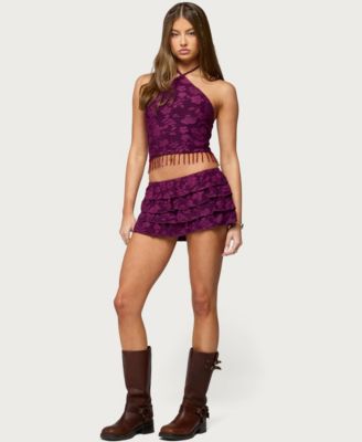 Women's Keyla Bead Fringed Textured Halter Top