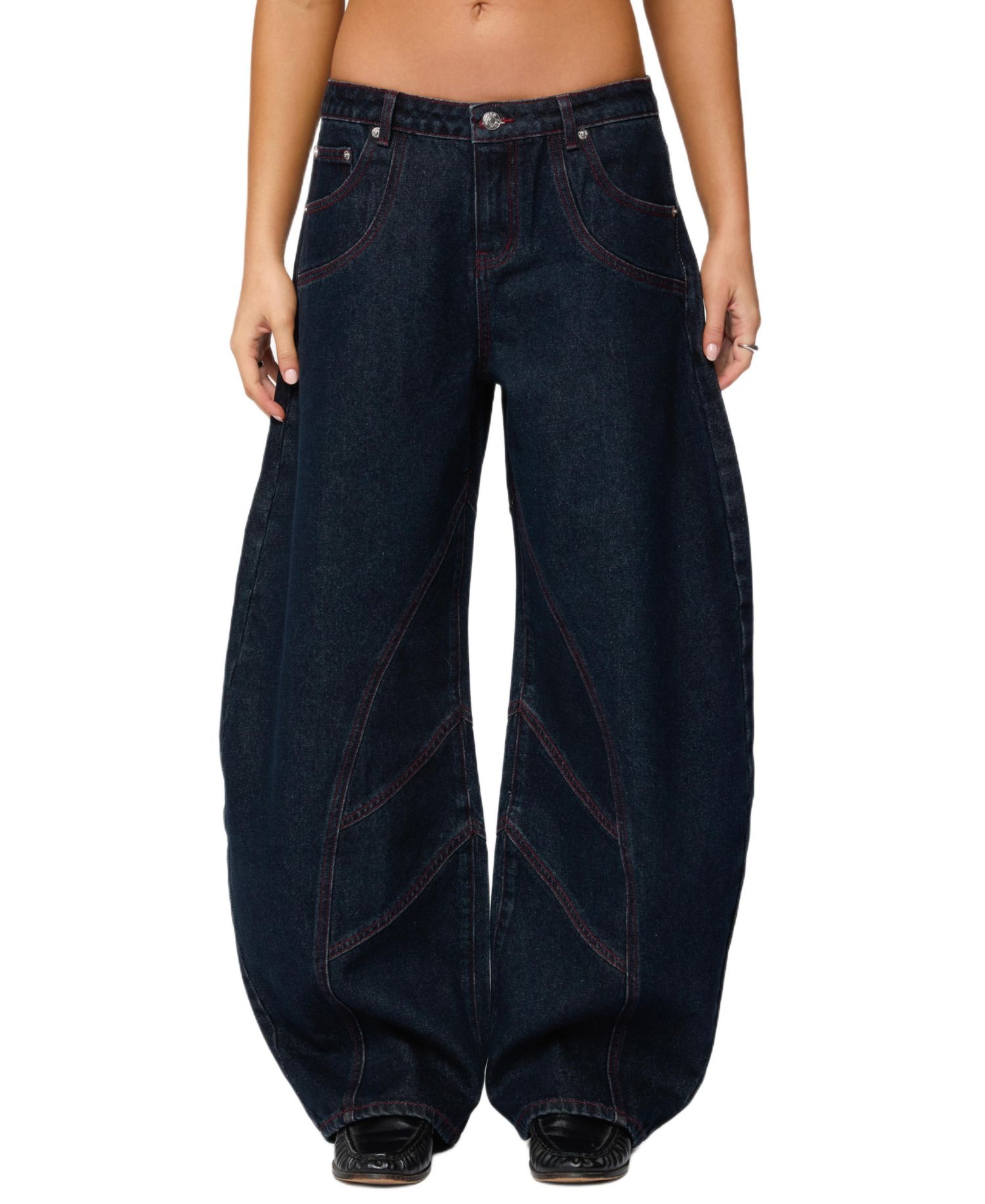 Women's Double Pocket Low Rise Barrel Leg Jeans
