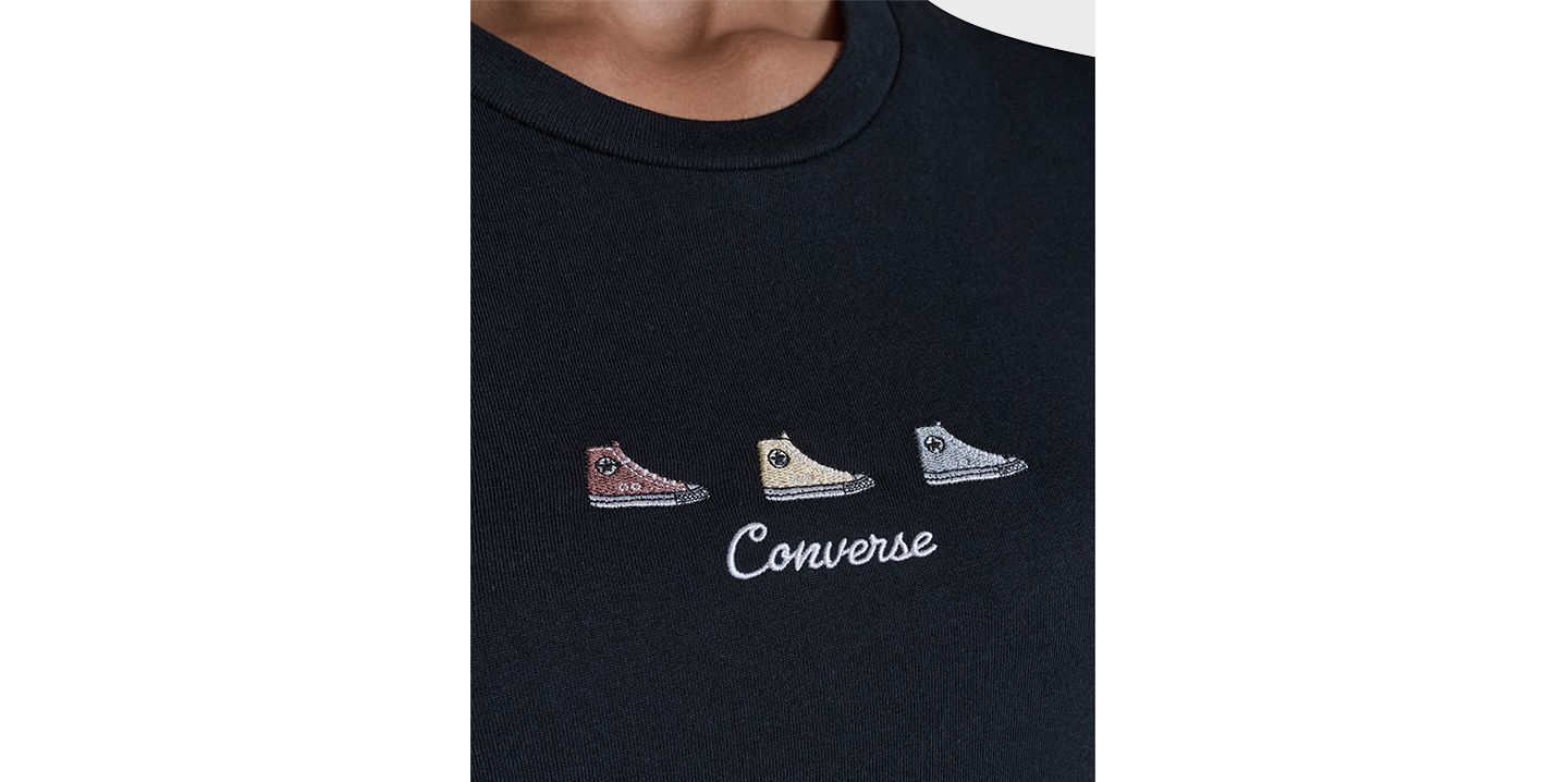 Женские футболки Converse Trio Embroidered, цвет: Чёрный — фото 6