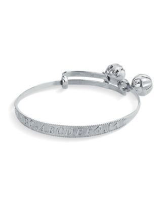 Jingle Bells ABC Numbers Butterfly Bangle Bracelet Small Wrist 6.5 Inch .925 Sterling Silver Adjustable Bells Are Silver Plated