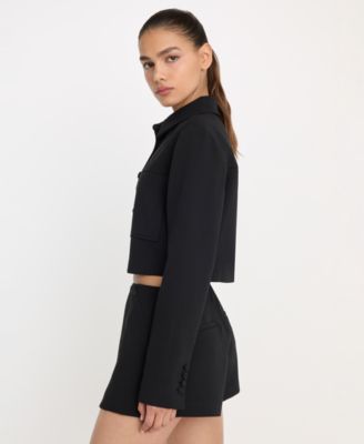 Women's Collared Cropped Jacket, Regular & Plus Size