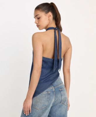 Women's Asymmetric Hem Halter Neck Top, Regular & Plus Size