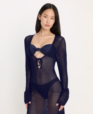 Women's Plunge Neck Crochet Mini Dress, Regular and Plus