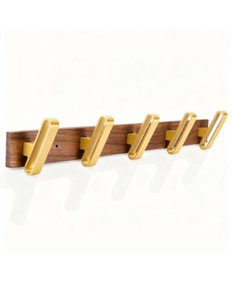 Solid Walnut Wood 5-Hook Wall Rack for Clothes
