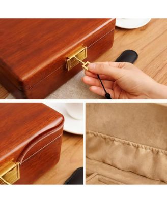 Solid Wood Jewelry Box with Lock for Watches, Earrings, Rings, Necklaces