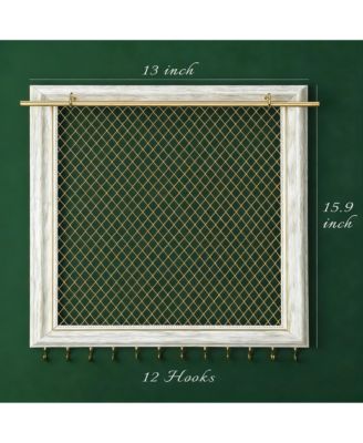 Vintage Wall Earring Wall Rack with 12 Hooks & Removable Rod