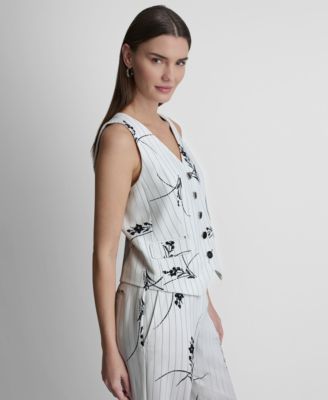 Women's Pinstripe V-Neck Sleeveless Vest