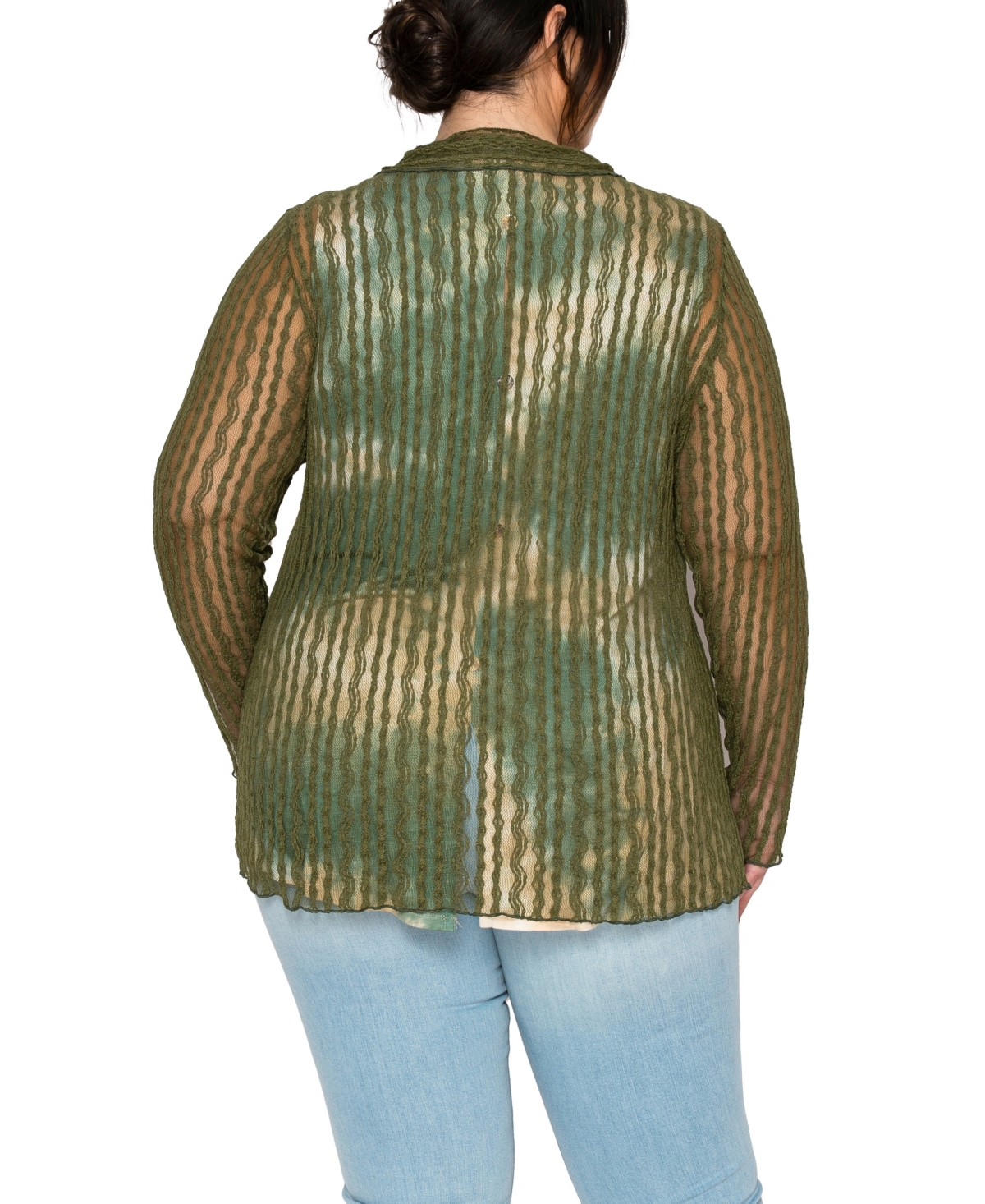 Coin 1804 Plus Vertical Floral Stripe Lace Button Front Shirt