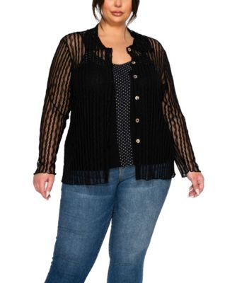 Plus Size Vertical Floral Stripe Lace Button-Front Shirt