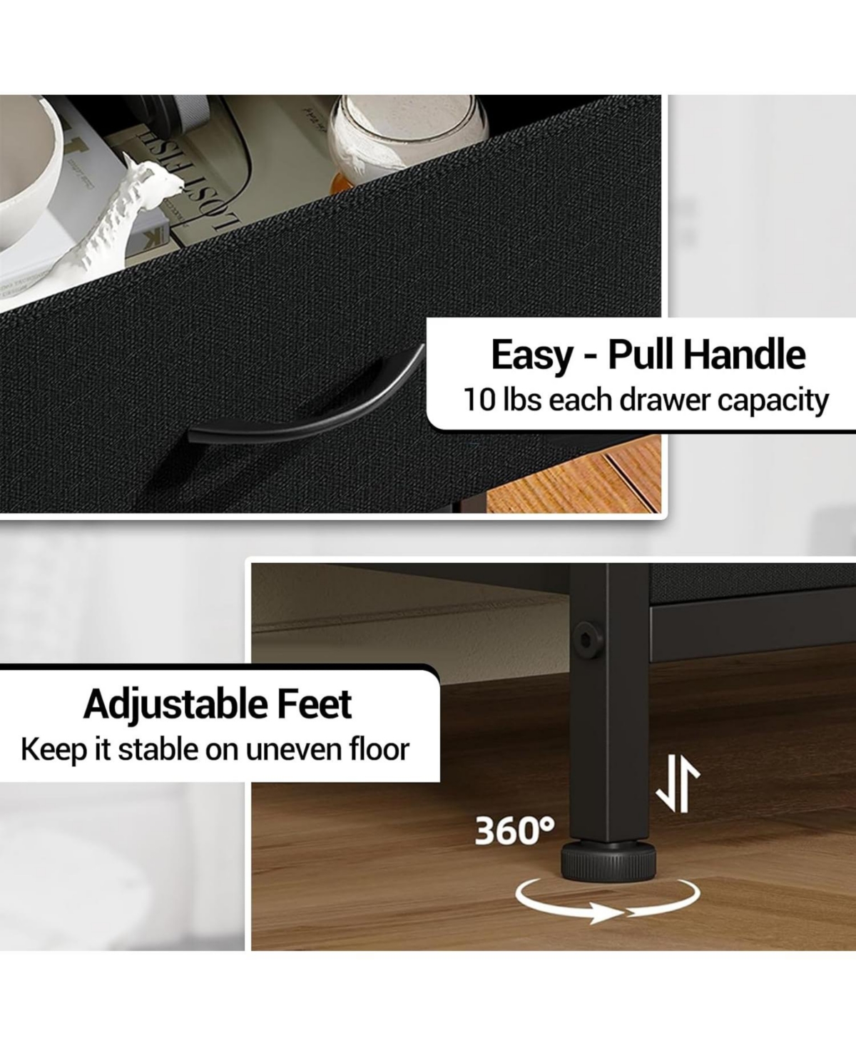 gaomon Fabric Chest of Drawers with 4 Foldable Storage Bins, , Nightstand & Organizer for Bedroom, Living Room