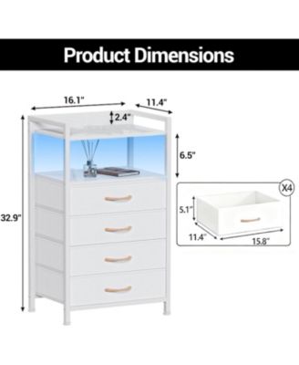 Fabric Chest of Drawers with 4 Foldable Storage Bins, , Nightstand & Organizer for Bedroom, Living Room
