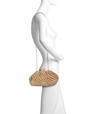 Woman's Indigo Tiger Jacquard Raffia Pouch Clutch